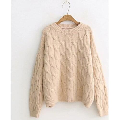 New Round Neck Womens Knitted Sweater Loose Bottoming Coat Twisted Pullover Elasticity Sweater Lady Spring Autumn Warm Sweater