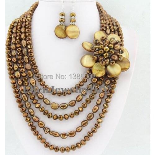 New Design High Quality Statement Necklace Pearl Necklaces For Women 2014 Coffee Pearl Jewelry Set Shell Necklace