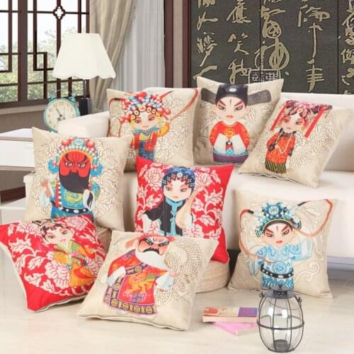 Dynasty Printed Cotton Linen Chinese Opera Sofa Cushion 45x45cm/17.7x17.7'' Throw pillow Home Decor cushion Home&Garden Textile