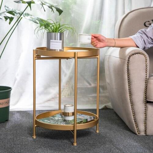 Nordic Simple Iron Double-layer Tea Table Corners Small Table Living Room Sofa Round Corner TeaTable
