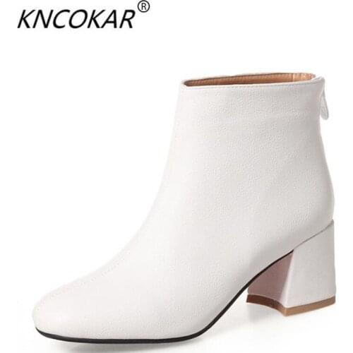 2018 KNCOKAR Simple short boots for women 2018 autumn winter commute chunky heels with single short style Martin boots