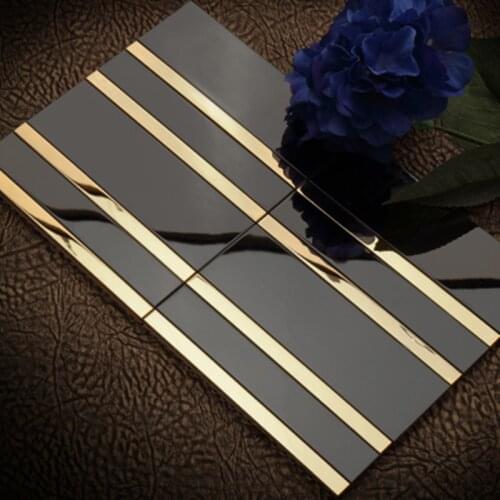 Luxury Style Black Golden Stainless Steel Metal Mosaic Tiles Wall Background Living Room Porch Dining Room Wall Counter Tiles