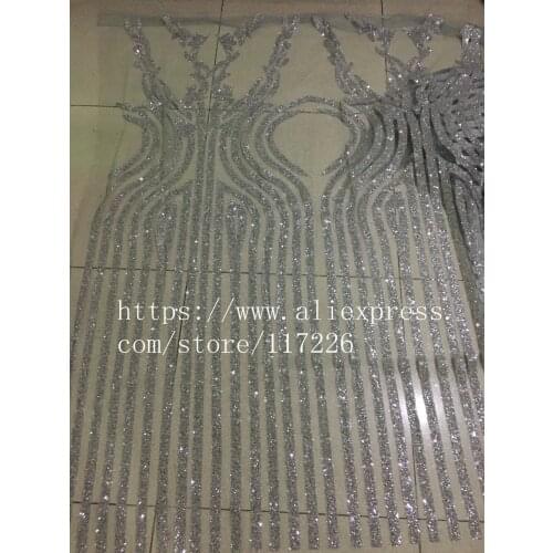 Silver color glued glitter african tulle net lace fabric special tulle lace fabric JRB-00722 for evening dress