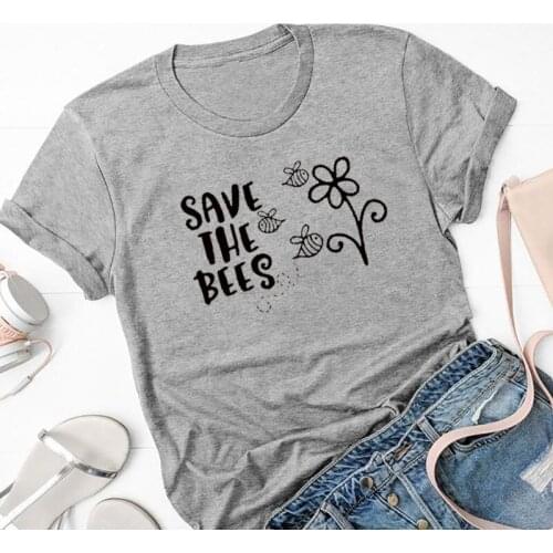 Save The Bees Graphic Tees Women Plant These Flowers T-shirt Fashion Aesthetic Stylish Tshirt Cotton Casual Girl Tops Drop Ship