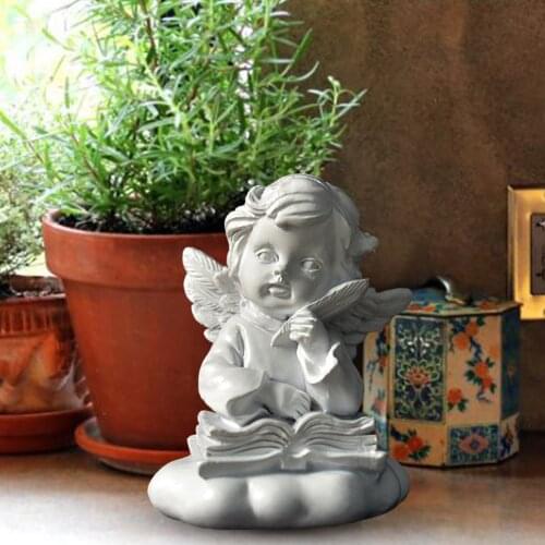 Resin Figure Cute European Retro Flower Fairy Ornaments Book Reading Angel With Wings Garden Statue Resin Girls Figurines