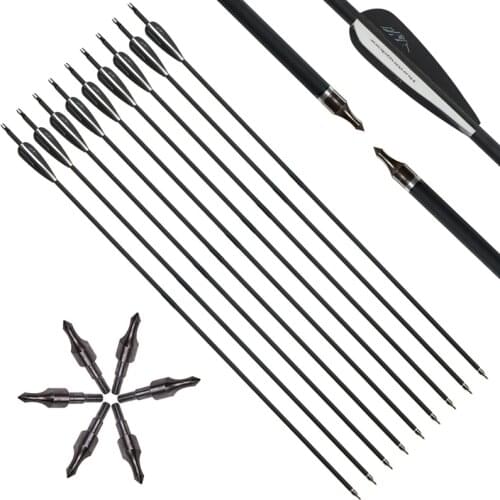 Toparchery 6/12/24pc Carbon Arrow 31 Inches Length Spine 500 with Replaceable Arrowhead for Compound/Recurve Bow Archery Hunting