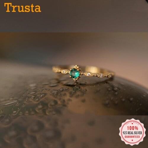 Trustdavis Authentic S925 Sterling Silver Green CZ 14K Gold Ring DB1249