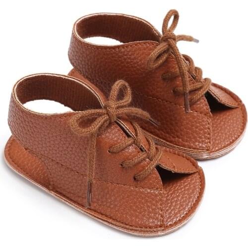 New Handsome Baby Boys Shoes Summer Fashion Lace-Up PU Leather First Walkers Soft Soled Anti-Slip Newborn Kids Shoe