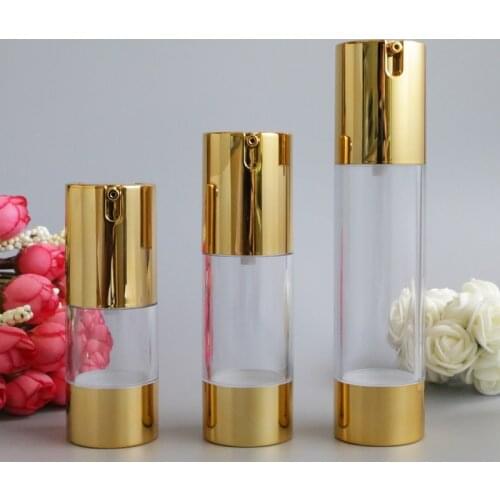 Makeup Beauty 30ml 50ml Empty Airless Vacuum Plastic Bottle Gold Silver White Cosmetic Travel Liquid Refillable Bottles 10pcs