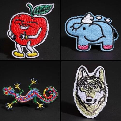 High quality clothing patches embroidery badge cute cartoon Apple animals elephant gecko Down jacket decoration accessor DIY