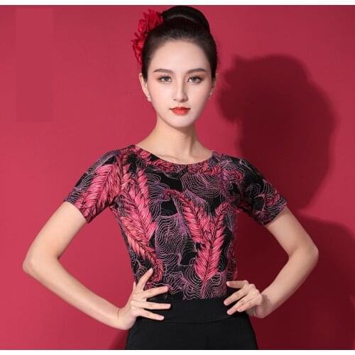 Short Sleeve Flower Print Modern Sexy Latin Dance Clothes Top for Women/Female,Ballroom Tango Costumes Performance Wear YA0301