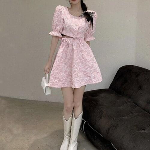 French Elegant Vintage Dresses Women Short Sleeve Sexy Mini Dress Korean Fashion 2 Piece Set Evening Party Dress for Females Y2K