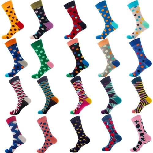 1 pair Men Socks Combed Cotton Stripe Spot Dot Colorful geometric novelty funny sock