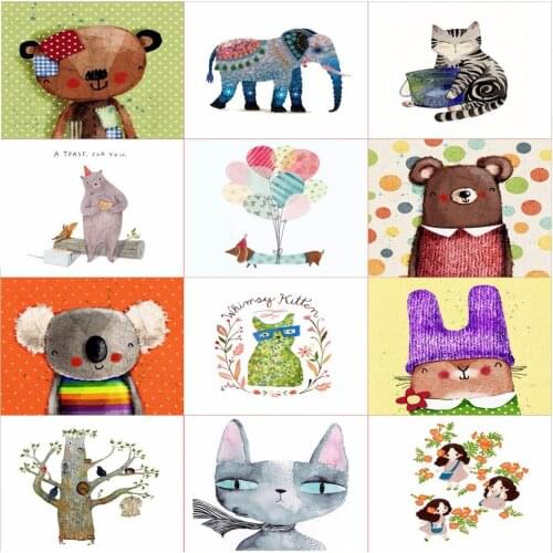 Dyeing Cotton Handmade Cloth For Bag Mobile Phone DIY Digital Printing Cloth Sewing Hand Dyed Cloth Cat Koala Elephant Piece