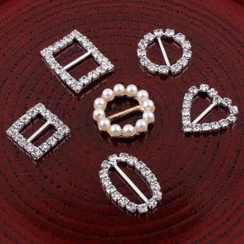 50pcs/lot 6styles Bling Metal Rhinestone Buckle Sliders For Bags Clear Crystal Ribbon Buckles For Wedding Decoration