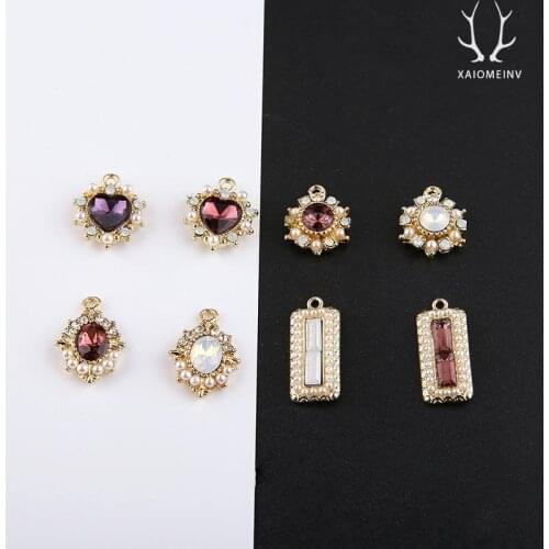 6pcs New 2020 Korean Color Preservation Pearl Studded Zircon Love Drops Square Pendant Statement Earrings Diy Handmade Jewelry