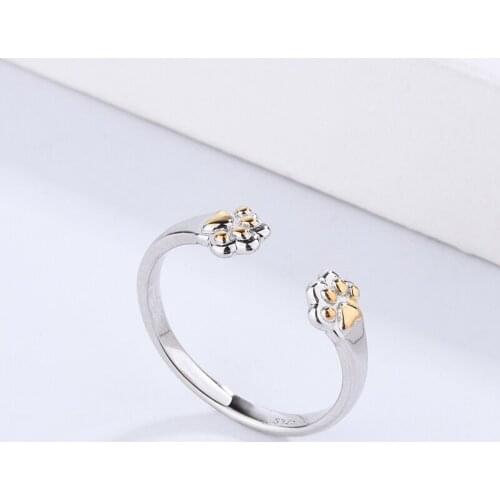 925 Sterling Silver Animal Paw Print Designed Open Fine Rings For Woman DIY Jewelry Making Fit Original Pandora