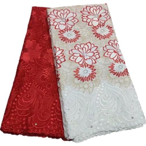 African Cotton Lace Fabric High Quality Lace Swiss Voile Lace Fabric With Stones Nigerian Lace Fabrics Sewing 2.5+2.5yard TY-160