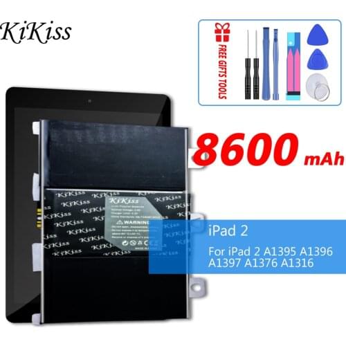 KIKISS 8600mAh A1395 Battery for IPad 2 Ipad2 A1395 A1396 A1397 A1376 A1316 High Capacity Bateria + Free Tools