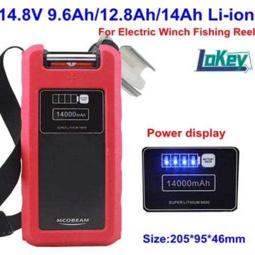 Lokey 14.8v 9600mAh 12800mAh 14000mAh Lithium ion battery with BMS for electric winch fishing reel battery+3A Charger