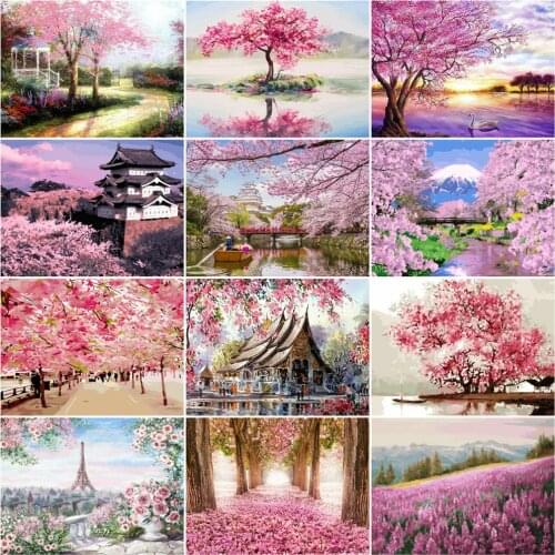 AZQSD Coloring By Number Flower Drawing On Canvas Oil Painting Unique Gift Paint By Numbers Spring Kits Modern Wall Art