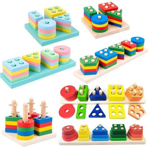 Baby Educational Toys Montessori Wooden Geometric Shapes Sorting Math Toddler Kid Stacked Puzzle Game Early Learning Child Gift