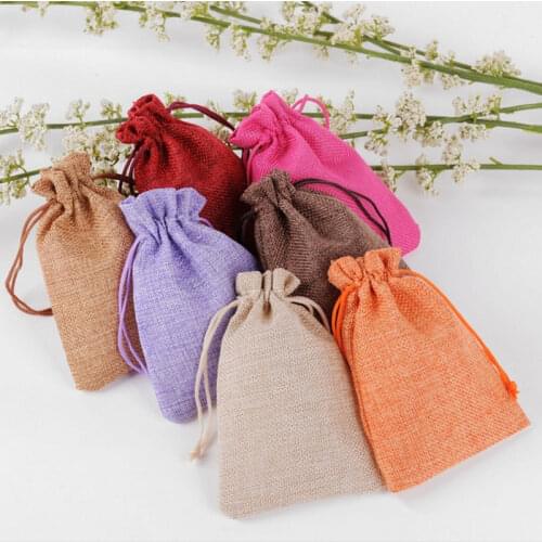 10Pcs/lot Jute Drawstring Gift Bags&small Pouches Jewelry Display Packaging Bags Christmas Wedding Packaging Gift Bags 20Colors