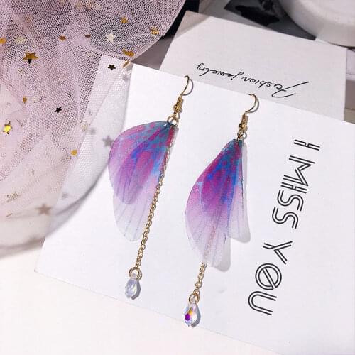 Korean Retro Literary Temperament Handmade Drop Earrings Pearl Earrings Tulle Butterfly Wing Ear Hook Jewelry Accessories,1 Pair