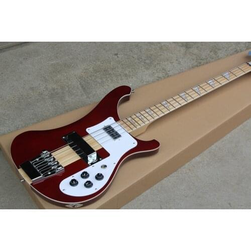 Red Brown body 4 Strings Electric Bass guitar with White pickguard Chrome Hardware,Neck through body,Bass is in stock
