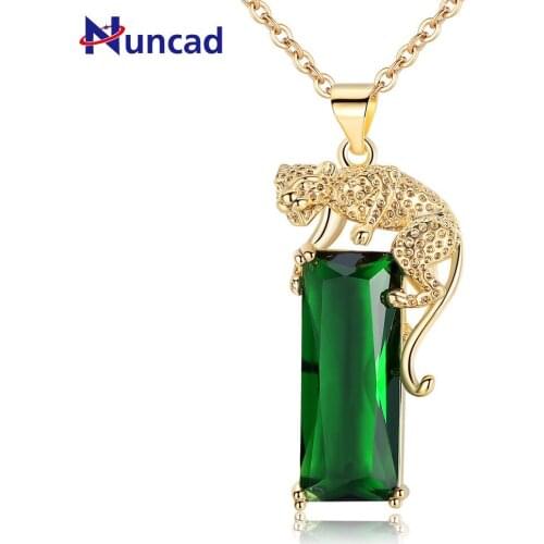 Gold Color Pendant Leopard Necklace Male Female Square Dark Green Zircon Necklace Present For Girlfriend Hot Selling 2019