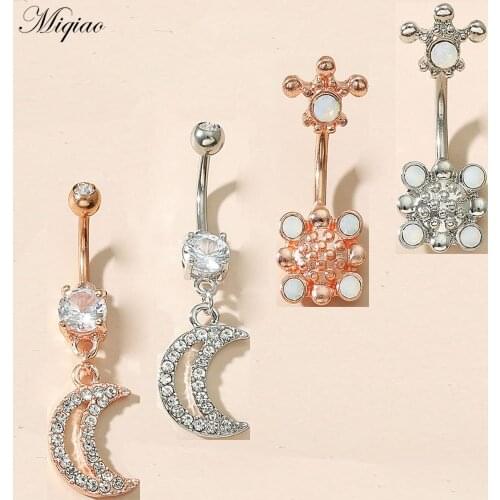 Miqiao 1pcs Trendy Retro Texture Opal Belly Button Ring Body Piercing Jewelry