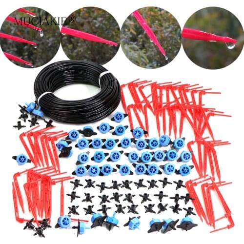 MUCIAKIE 10M-100M 3/5mm Patio Greenhouse Micro Drip Irrigation System Garden Watering Red Elbow Drippers 8LPH Water Kits