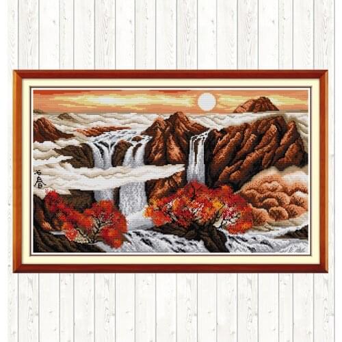 Sunrise In Autumn Cross Stitch Embroidery Kits DMC Cotton Thread Printed Canvas DIY Needlework Crafts 14CT 11CT Counted Stamped