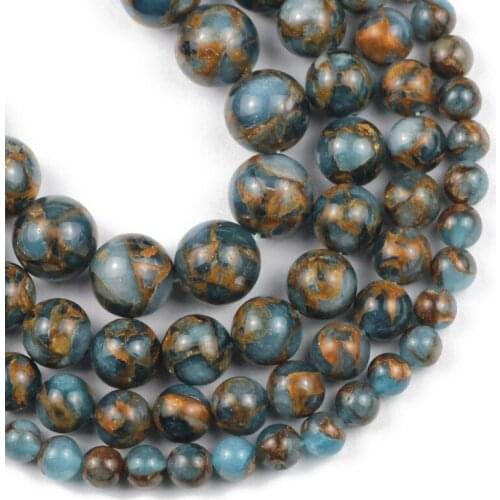 Natural Gold Lake Blue Cloisonne Stone 6/8/10/12MM Spacer Round Loose beads for Jewelry making DIY bracelets accessories 15"