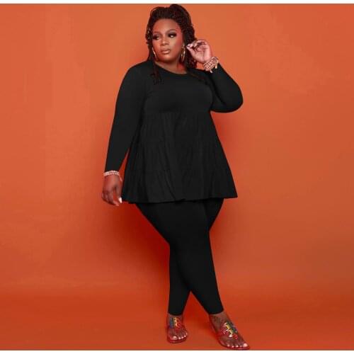 Autumn Plus Size Solid Color Casual Sport 2 Piece Set L-4XL Womens Set Summer Loose Top+Lounge Pants Suit Tracksuit Outfits