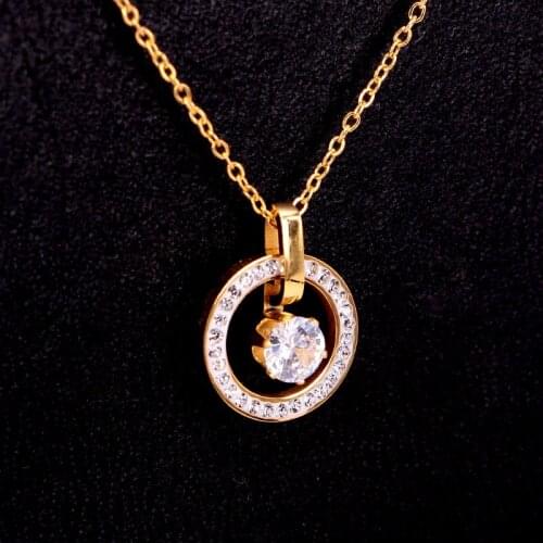 Fashion Super Flash Crystal Circle Rose Gold Necklace Clavicle Chain Woman Necklace Jewelry Wholesale For Woman Gift