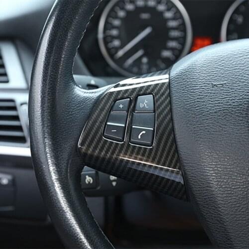 A Pair Carbon Fiber Car Styling Steering Wheel Button Decoration Cover Trim Frame For BMW X5 X6 E70 E71 E72 2008-2013