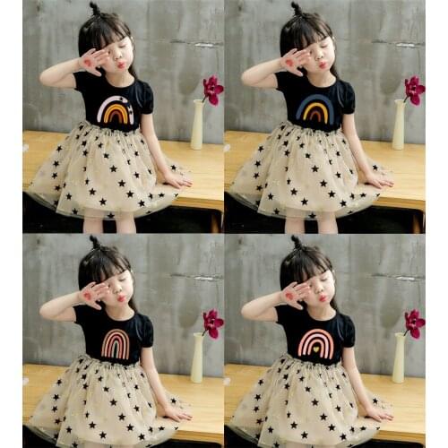 Nordic Rainbow dress Summer big sister little sister princess dress kids Girls Matching outfit Clothes Family Set