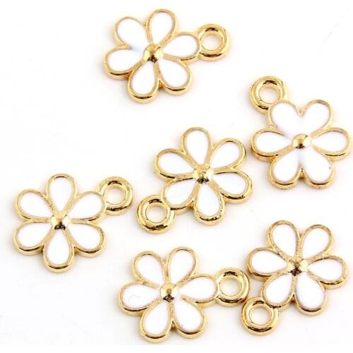 10pcs 11x15mm Alloy Chrysanthemum Gold color Enamel Charm Pendant Fit DIY jewelry Making Necklace Earrings
