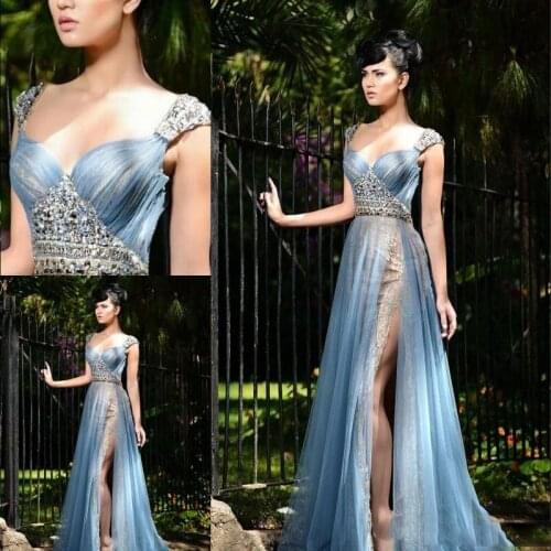 Rami Salamoun Mermaid Lace Side Split Evening Dresses Beads Sweetheart Neck Pleats Tulle Floor Length Prom Party Beauty Pageant