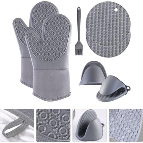 7Pcs/set Silicone Oven Gloves Heat-Resistant Oven Gloves for Bbq Heat Insulation Microwave Oven Mitts Hand Clip Cooking Tool