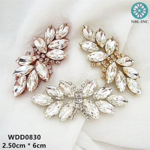 2PCS/lot) Bow shape rhinestone applique hot fix silver rose gold color for dress hair accessory DIY iron on WDD0830