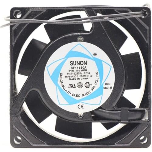 SUNON SF11580A AC 80x80x38mm Ball Bearing 115V 14W/12W 2400RPM/2850RPM 24CFM/31CFM Compact Axial Cooling Fan
