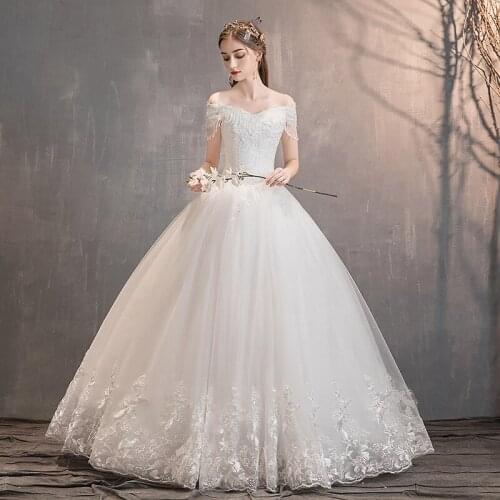 Wedding Dress 2020 New The Elegant Boat Neck Plus Size Vestido De Noiva Slim Lace Up Princess Wedding Gowns Bride Dress