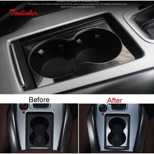 Tonlinker Interior Center Water cup Holder Cover sticker for Geely Atlas 2016-19 Car Styling 1 PCS Stainless steel Cover sticker
