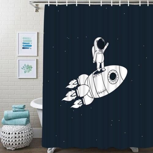 Waterproof Astronaut Galaxy Shower Curtain Moon Stars Shower Curtain Fabric For Bathroom Decor Shower Curtains Set with Hooks