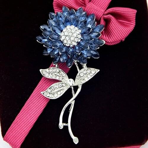 Hot Sale Blue Cubic Zirconia Sun Flower Women Brooch