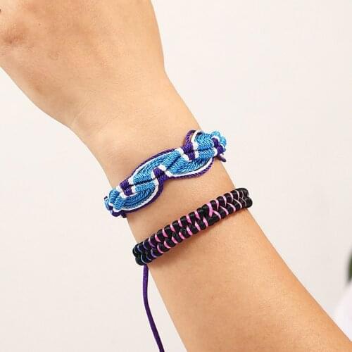 2 Pcs/Set Fashion Female Handmade Multicolor Rope Weave Bracelets For Women Bohemian Ethnic Adjustable Lace-up Charm Bracelet