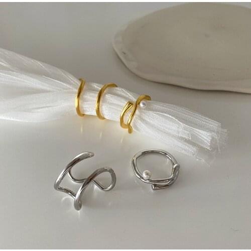 Origin Summer Unique Design Irregular Twist Rope Open Adjustable Ring for Women Imitation Pearl Metal Index Finger Ring Jewelry