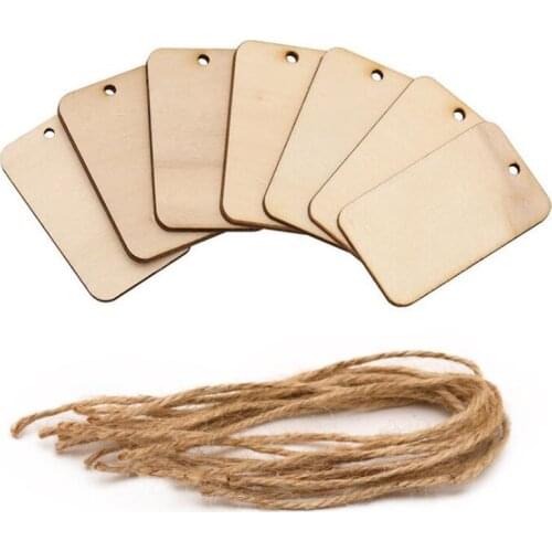 10pcs/set Rectangle Star Wooden Pendant Cutting Wooden Chips Ornaments with Hemp Rope Xmas Hanging Pendant Decoration Gifts